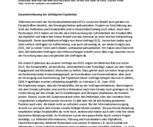 Vorläufige Erst-Auswertung zur Umfrage zur Zufriedenheit der Einsatzkräfte, Helferinnen und Helfer beim Hochwasser 2021