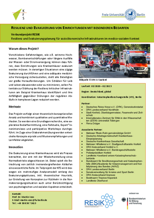 Resilienz und Evakuierungsplanung für sozioökonomische Infrastrukturen im medico-sozialen Kontext (RESIK)