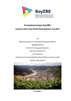 Konzeptionsanalyse BayZBE: Lesson Learnt des Ahrtal Hochwassers Juli 2021