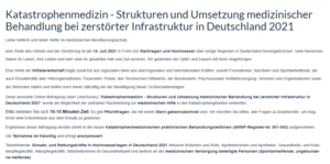 Katastrophenmedizin – Strukturen und Umsetzung medizinischer Behandlung bei zerstörter Infrastruktur in Deutschland 2021