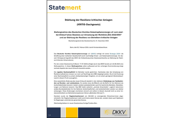 DKKV-Statement “Stärkung der Resilienz kritischer Anlagen (KRITIS Dachgesetz) zweiter Referentenentwurf” ist veröffentlicht