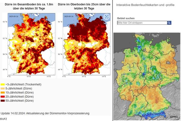 Drought monitor and soil moisture viewer show alarming situation in northern Germany