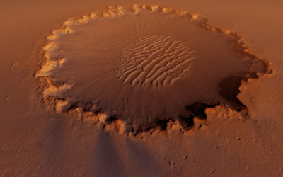 Virtual flight over the Flaugergues crater on Mars